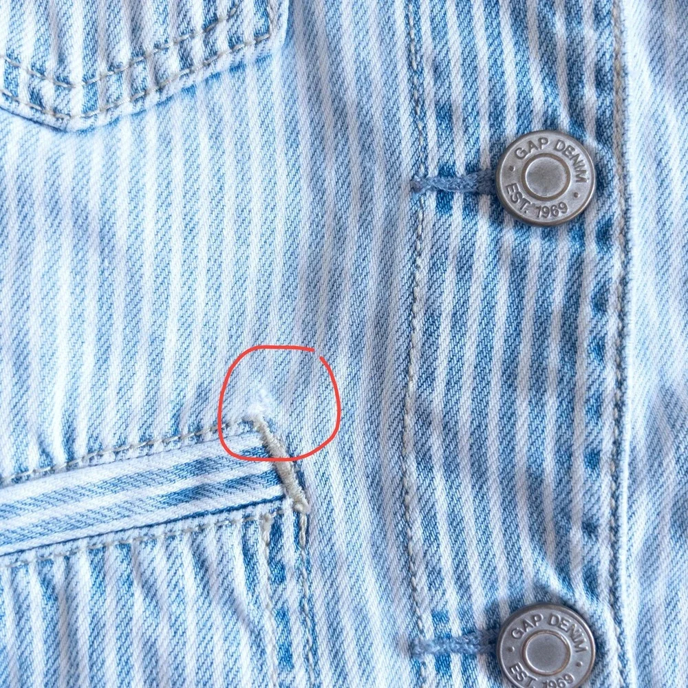 Gap Denim Jacket Blue White Hickory Stripe Lace Up Back Kids Size S 6-7